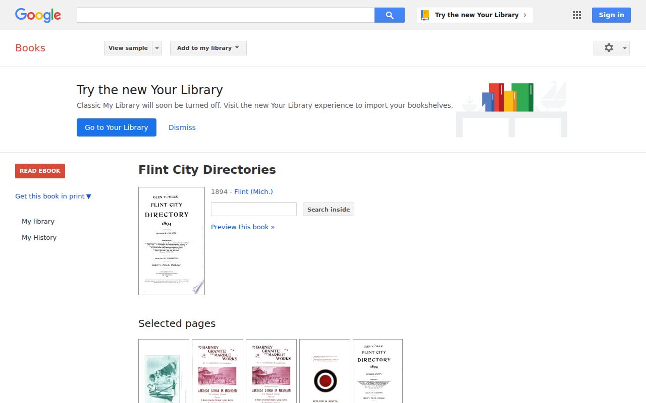 Flint Township city directory Google Books entry for digitized Flint directories