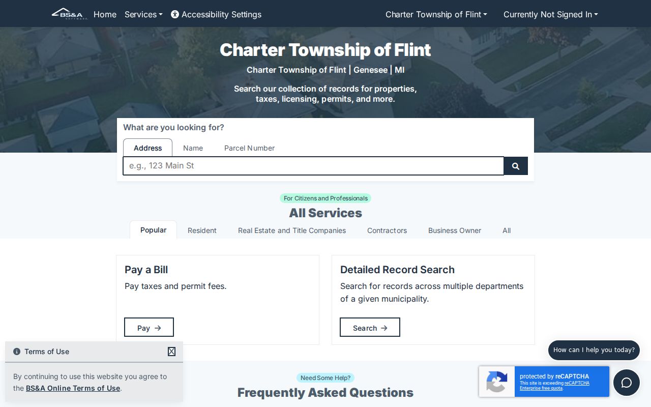 Flint Township residents directory property search on the BS&A portal
