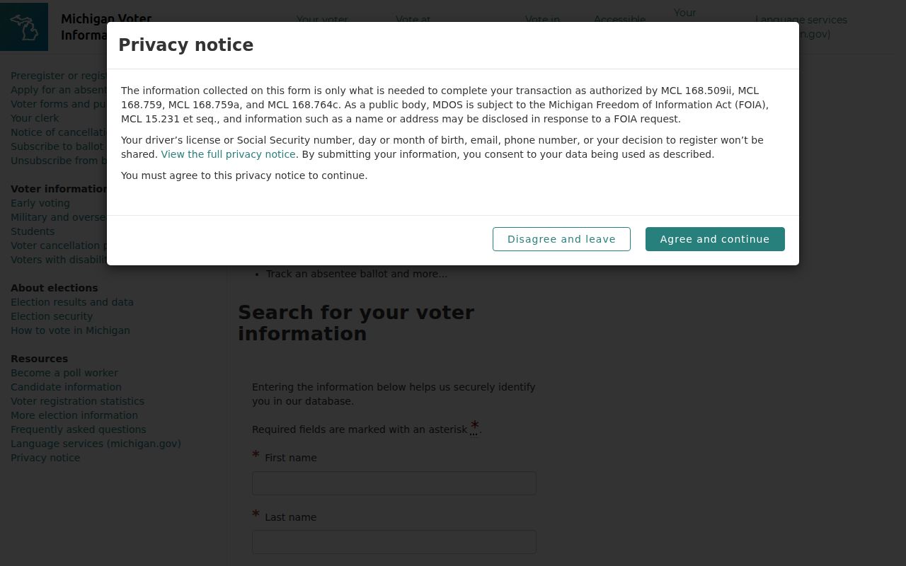 Flint Township residents directory Michigan voter lookup form