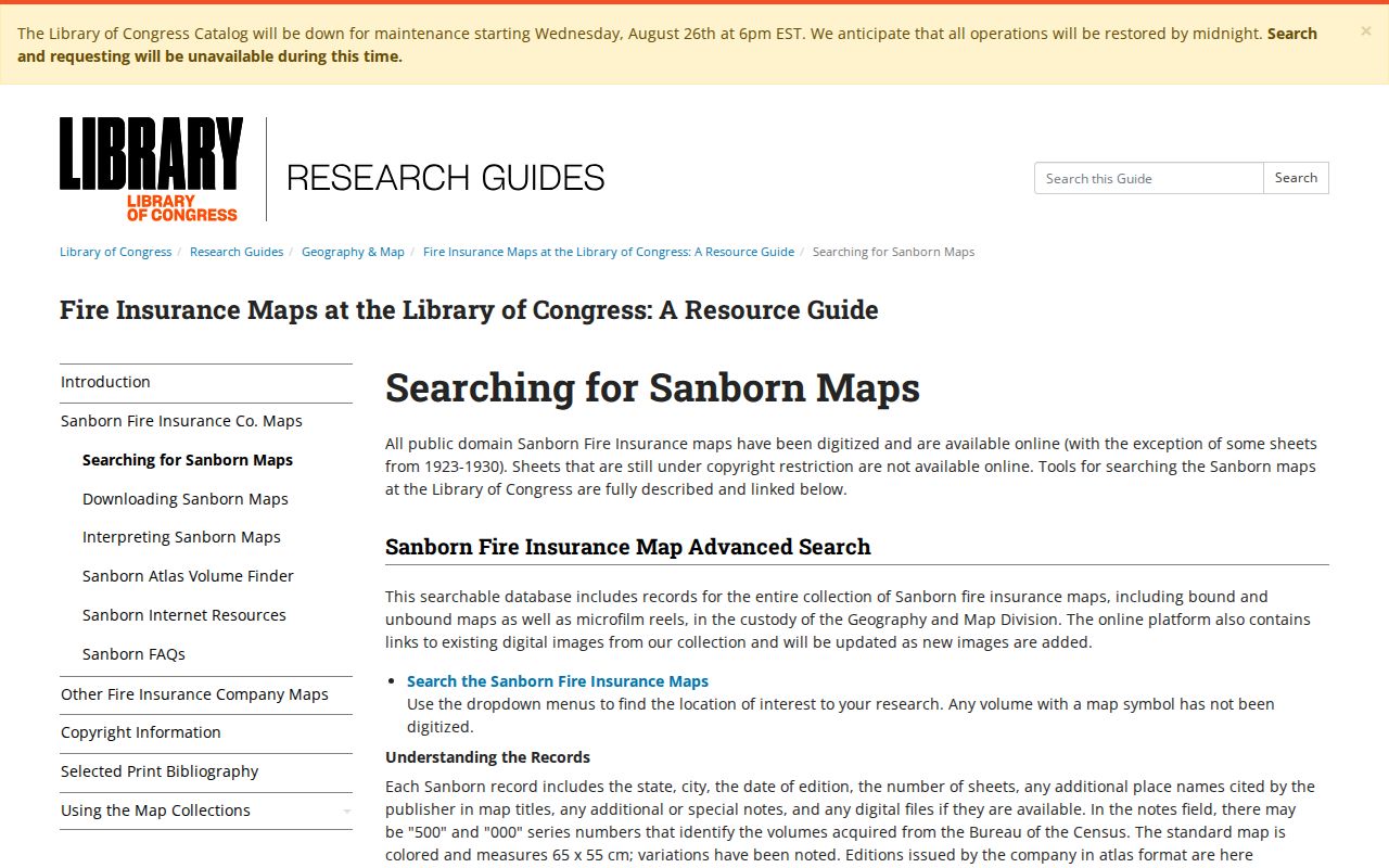 Flint Township previous residents research with the Library of Congress Sanborn map guide