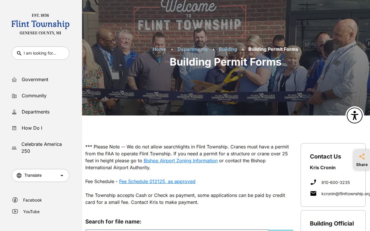 Flint Township street directory view of building permit forms